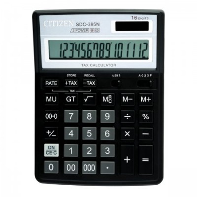 Калькулятор настольный Citizen SDC-395N, 16 рязрядов, двойное питание,143*192*40мм,черный